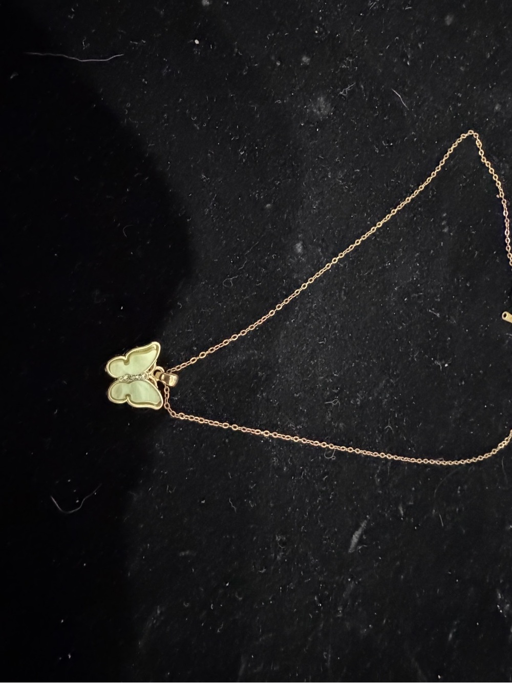 Gold Butterfly Pendant Necklace in Light Green - sku14